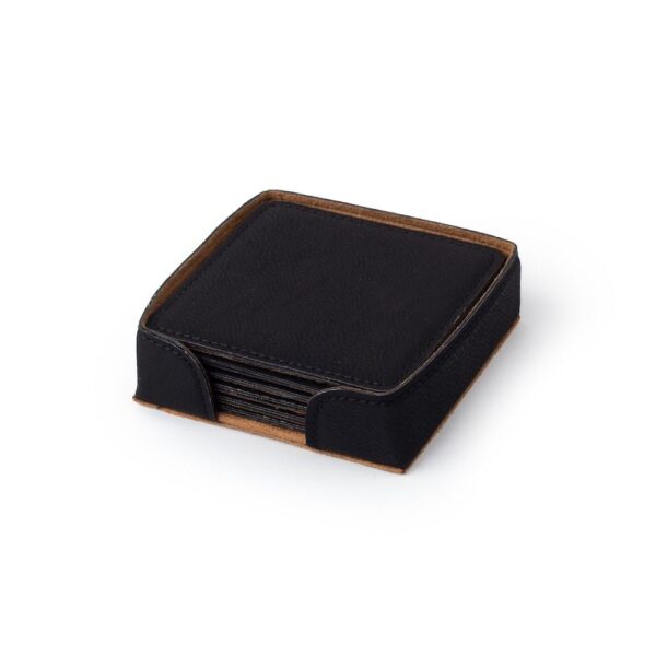 Close view of saddle leather drink coasters black color