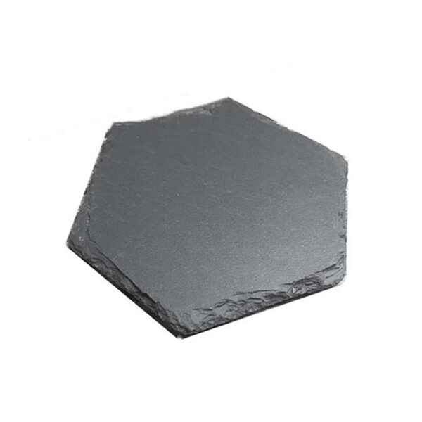 A hexagon shaped black slate coasters