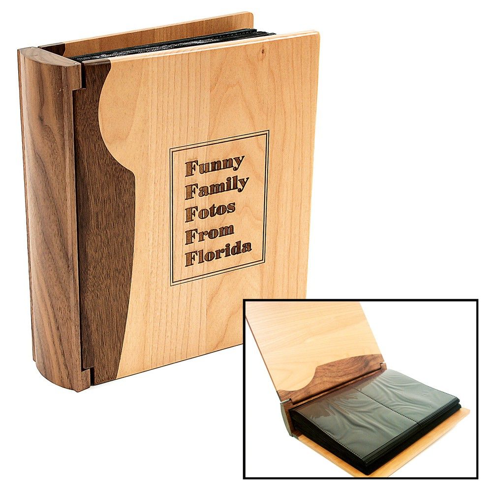 Maple & Walnut Custom Wooden Photo Album Box with engraved design